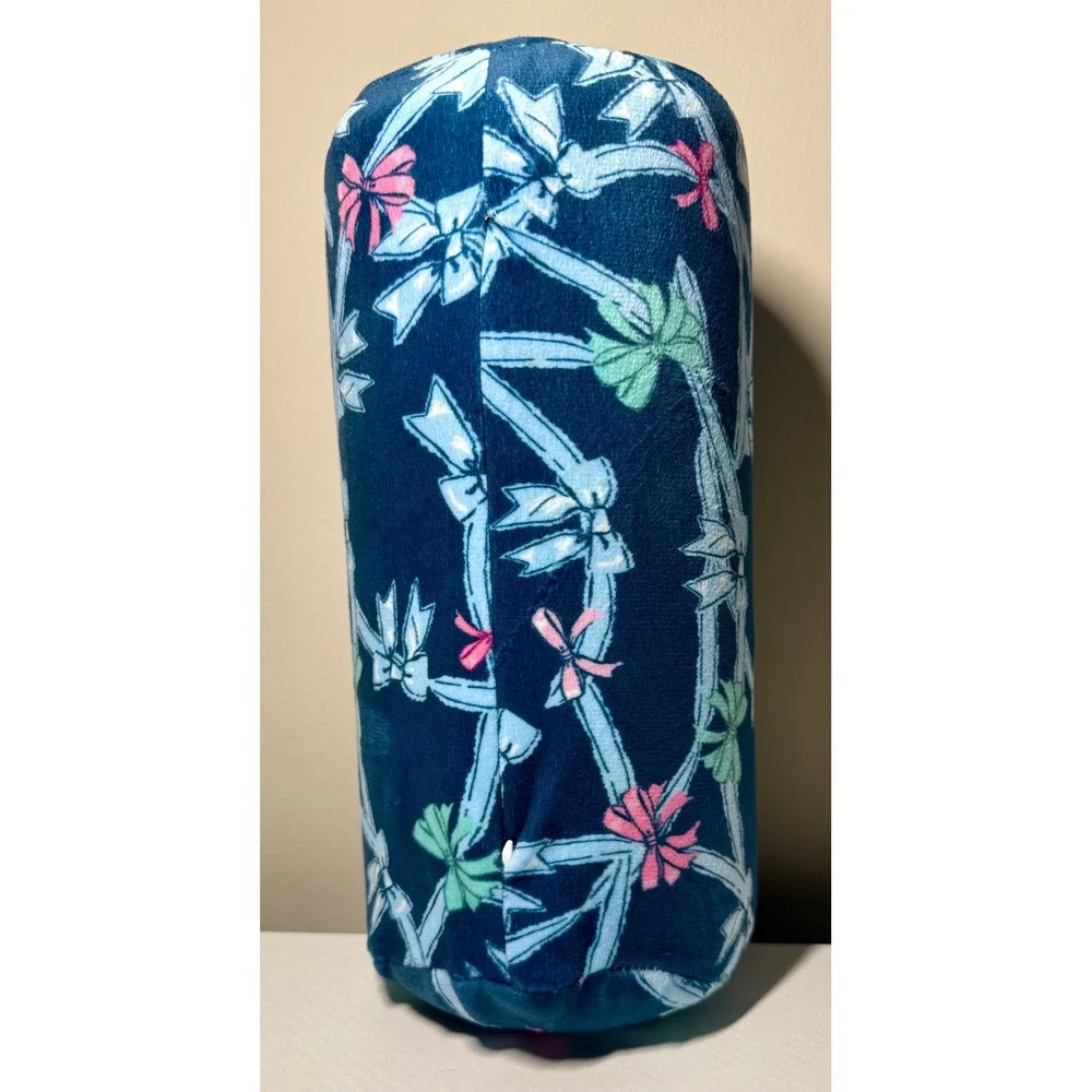 Bolster Pillow Excellent Navy Blue Pink Green Bow Print Plush 12in